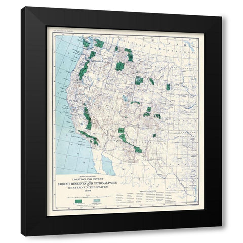 Western Forest Reserves, National Parks 1899 Black Modern Wood Framed Art Print by US Forest Serv