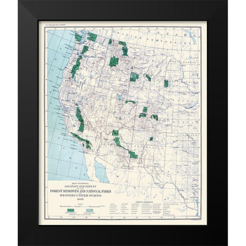 Western Forest Reserves, National Parks 1899 Black Modern Wood Framed Art Print by US Forest Serv