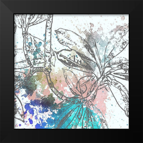 Tree Splatter Blue I Black Modern Wood Framed Art Print by Franklin