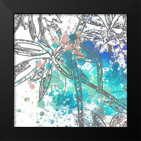 Tree Splatter Blue II Black Modern Wood Framed Art Print by Franklin