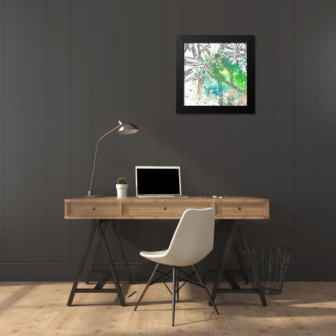 Tree Splatter Green II Black Modern Wood Framed Art Print by Franklin