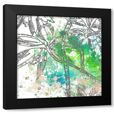 Tree Splatter Green II Black Modern Wood Framed Art Print by Franklin