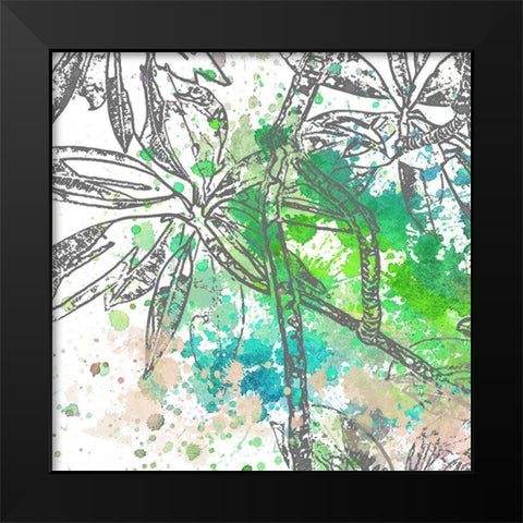 Tree Splatter Green II Black Modern Wood Framed Art Print by Franklin