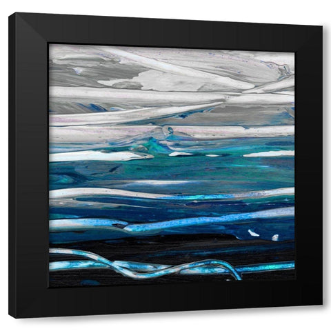 Blue Wave I Black Modern Wood Framed Art Print with Double Matting by King