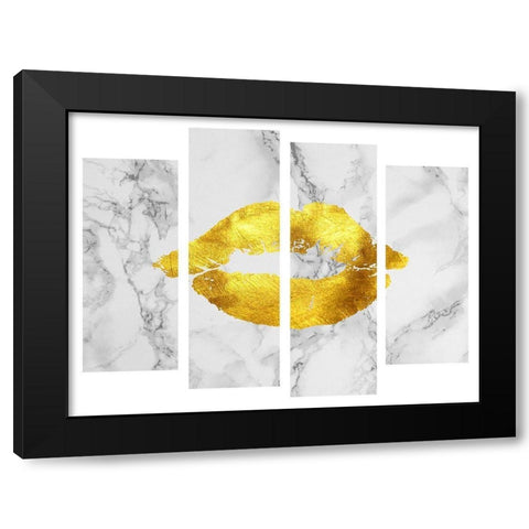 Gold Lips Black Modern Wood Framed Art Print by Phillip, Jamie