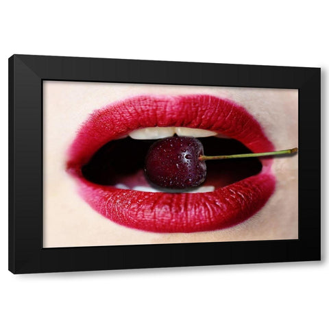 Cherry Lips Black Modern Wood Framed Art Print with Double Matting by Phillip, Jamie