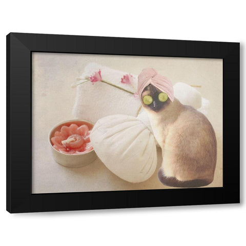 Members Only Cat Spa Black Modern Wood Framed Art Print by Phillip, Jamie