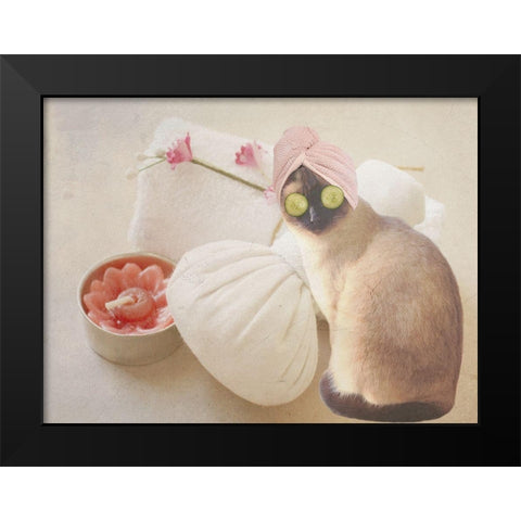 Members Only Cat Spa Black Modern Wood Framed Art Print by Phillip, Jamie