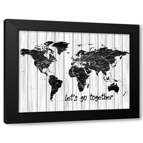 Lets Go Map Black Modern Wood Framed Art Print with Double Matting by Phillip, Jamie