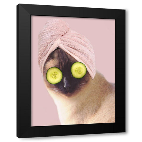 Spa Cat 2 Black Modern Wood Framed Art Print with Double Matting by Phillip, Jamie