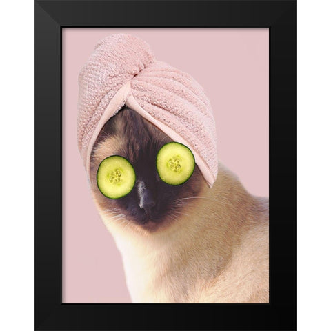 Spa Cat 2 Black Modern Wood Framed Art Print by Phillip, Jamie