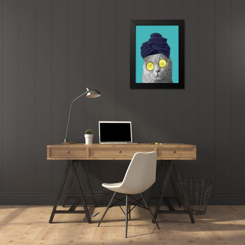Spa Cat 3 Black Modern Wood Framed Art Print by Phillip, Jamie