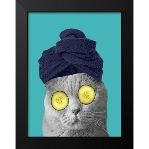 Spa Cat 3 Black Modern Wood Framed Art Print by Phillip, Jamie