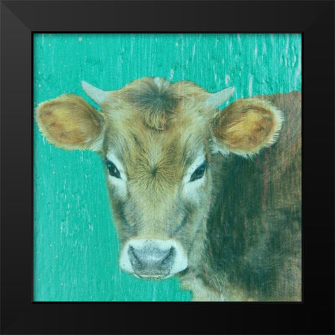 Hello Moo Black Modern Wood Framed Art Print by Phillip, Jamie