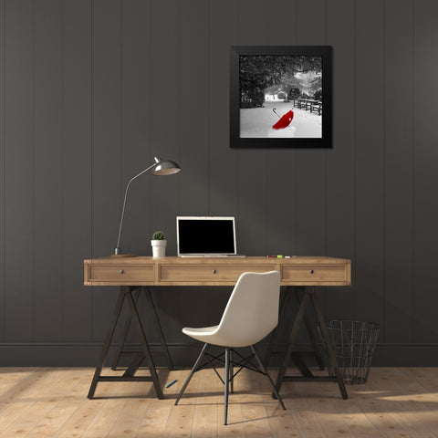 Red Snow Black Modern Wood Framed Art Print by Phillip, Jamie