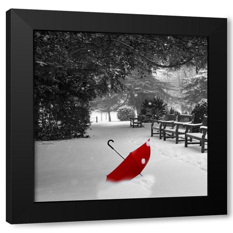 Red Snow Black Modern Wood Framed Art Print by Phillip, Jamie
