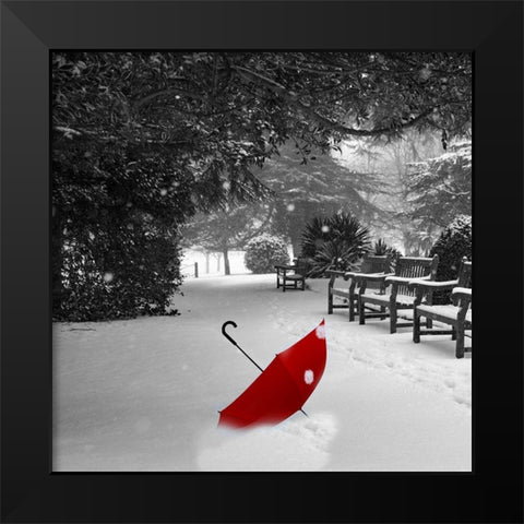 Red Snow Black Modern Wood Framed Art Print by Phillip, Jamie
