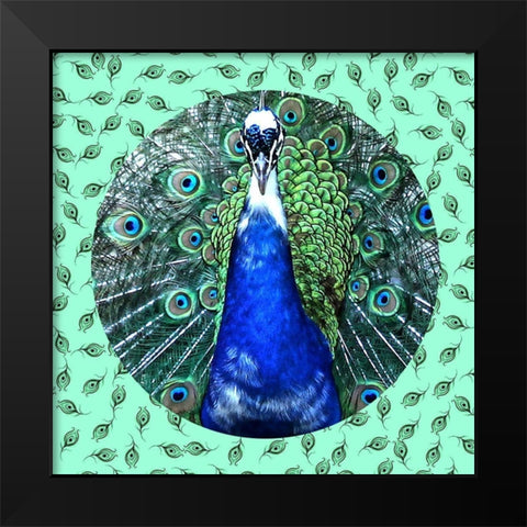 Round Peacock 2 Black Modern Wood Framed Art Print by Phillip, Jamie