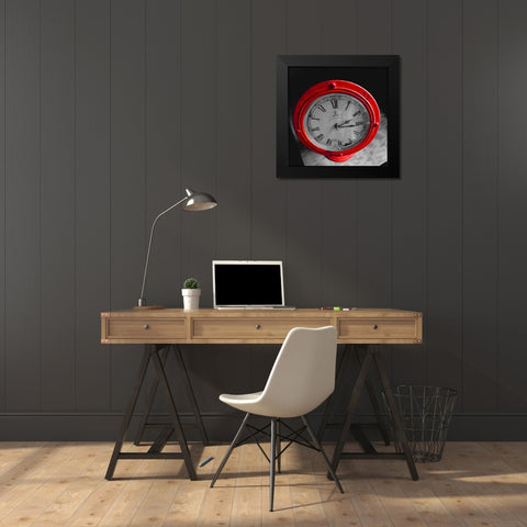 Red Clock Black Modern Wood Framed Art Print by Phillip, Jamie