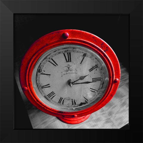 Red Clock Black Modern Wood Framed Art Print by Phillip, Jamie