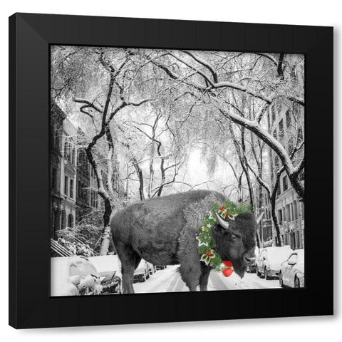 Christmas Buffalo Black Modern Wood Framed Art Print by Phillip, Jamie