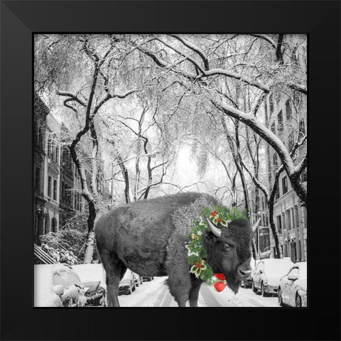 Christmas Buffalo Black Modern Wood Framed Art Print by Phillip, Jamie