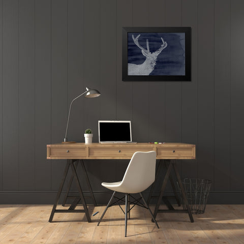 Indigo Deer Black Modern Wood Framed Art Print by Urban Road