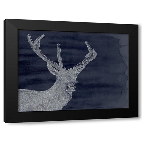 Indigo Deer Black Modern Wood Framed Art Print by Urban Road