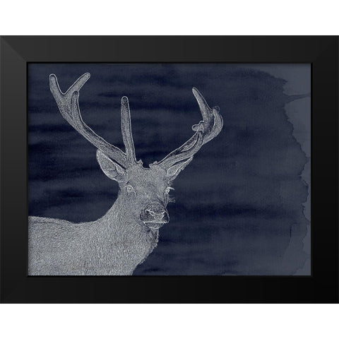 Indigo Deer Black Modern Wood Framed Art Print by Urban Road