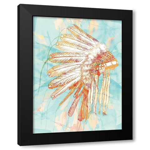 Indian War Bonnet Blue Black Modern Wood Framed Art Print with Double Matting by Urban Road