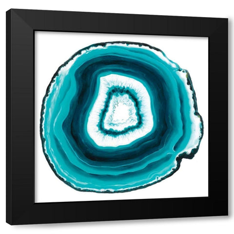 Agate Slice Aqua Black Modern Wood Framed Art Print with Double Matting by Urban Road