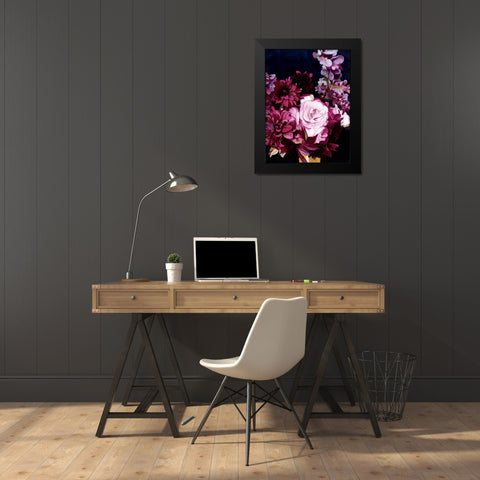 Midnight Blooms Black Modern Wood Framed Art Print by Urban Road