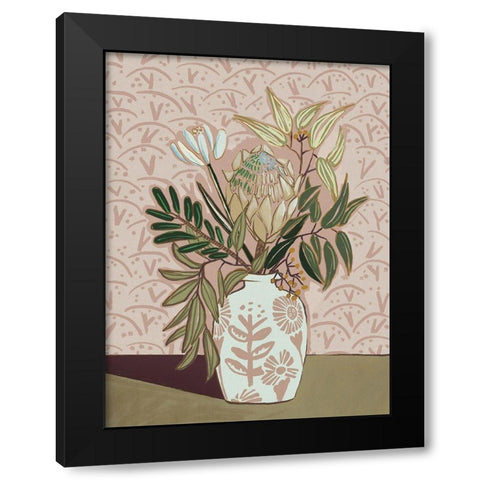 Protea Posy Black Modern Wood Framed Art Print with Double Matting by Urban Road