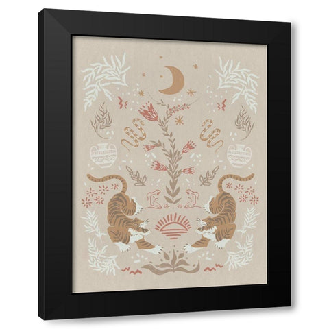 Tapestry Tigress Black Modern Wood Framed Art Print with Double Matting by Urban Road