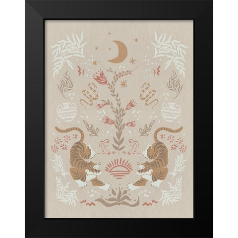 Tapestry Tigress Black Modern Wood Framed Art Print by Urban Road