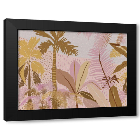 Pink Palms Black Modern Wood Framed Art Print by Urban Road