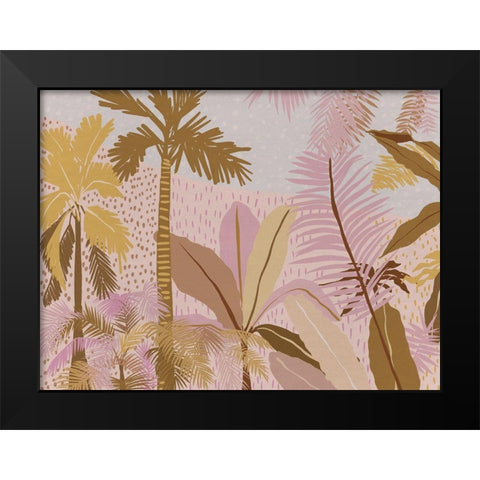 Pink Palms Black Modern Wood Framed Art Print by Urban Road