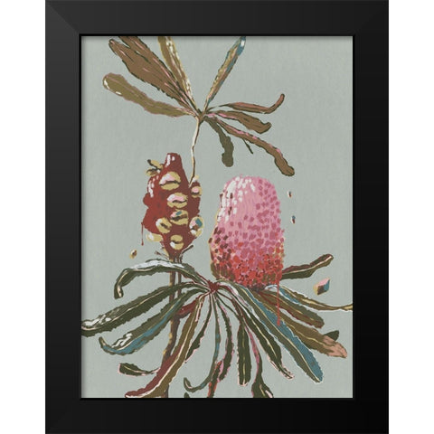 Sage Banksia Black Modern Wood Framed Art Print by Urban Road