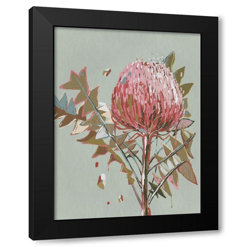 Sage Waratah Black Modern Wood Framed Art Print with Double Matting by Urban Road