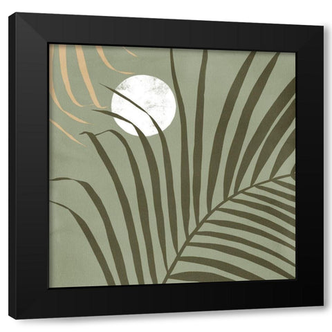 Sunset Palm Green Black Modern Wood Framed Art Print with Double Matting by Urban Road