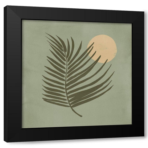 Sunrise Palm Green Black Modern Wood Framed Art Print with Double Matting by Urban Road