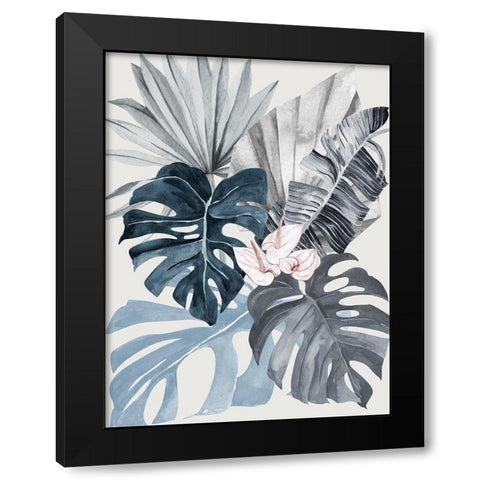 Tropical Leaves Blue I Poster Black Modern Wood Framed Art Print with Double Matting by Urban Road