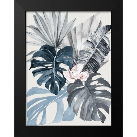 Tropical Leaves Blue I Poster Black Modern Wood Framed Art Print by Urban Road