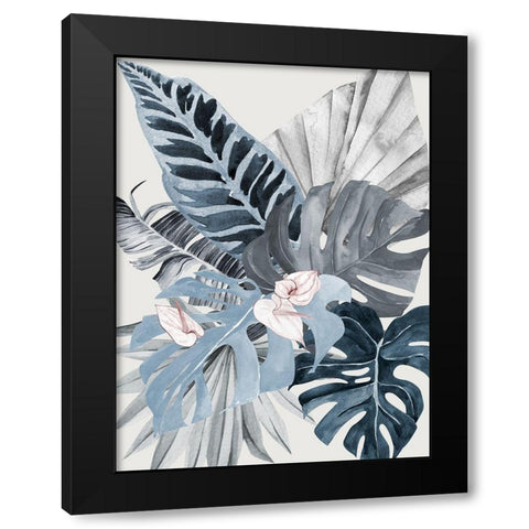 Tropical Leaves Blue II Poster Black Modern Wood Framed Art Print with Double Matting by Urban Road