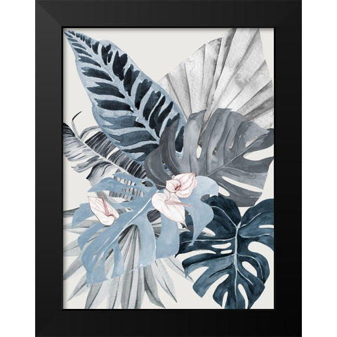 Tropical Leaves Blue II Poster Black Modern Wood Framed Art Print by Urban Road