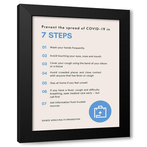 World Health Organization Quote: Prevent the Spread Black Modern Wood Framed Art Print with Double Matting by ArtsyQuotes