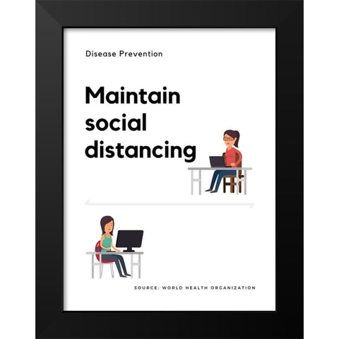 World Health Organization Quote: Maintain Social Distancing Black Modern Wood Framed Art Print by ArtsyQuotes