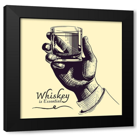 Artsy Quotes Quote: Whiskey is Essential Black Modern Wood Framed Art Print by ArtsyQuotes