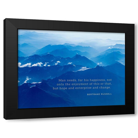 Bertrand Russell Quote: For His Happiness Black Modern Wood Framed Art Print by ArtsyQuotes