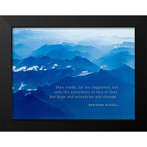 Bertrand Russell Quote: For His Happiness Black Modern Wood Framed Art Print by ArtsyQuotes